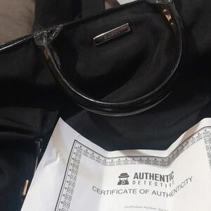 Gucci Authentic Black Satchel with Patent Handles/silver Logo Bar